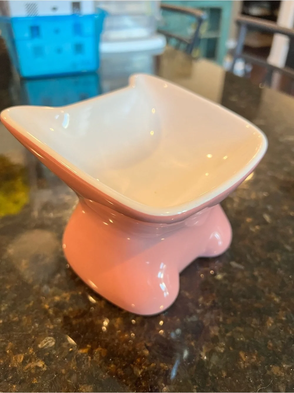 Pink Pet Feeding Ceramic Square Dish